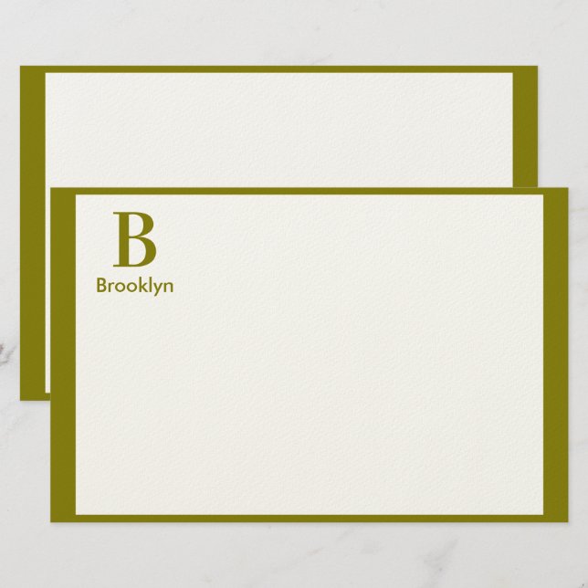 Minimalist Modern Border Monogram Stationery (Front/Back)