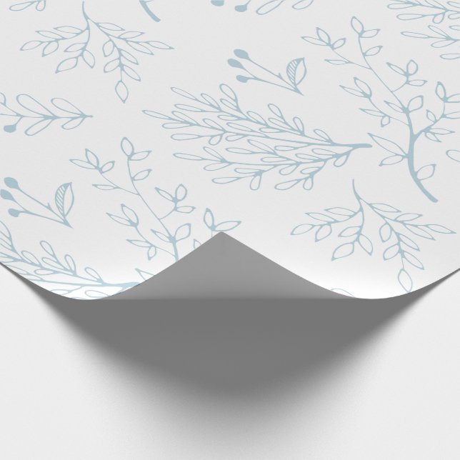 Minimalist Modern Botanical Blue Leaves Wrapping Paper (Corner)