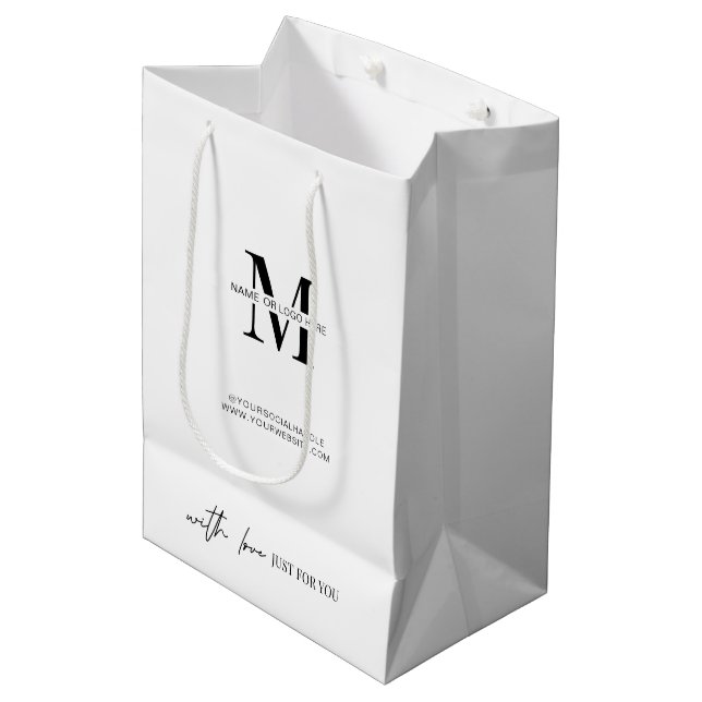 Minimalist Modern Branded Business Logo Monogram Medium Gift Bag (Front Angled)