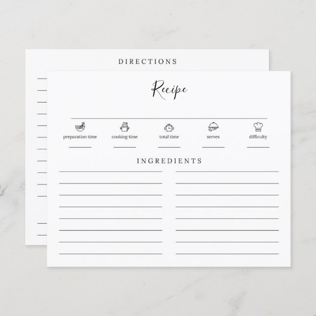 Minimalist Modern Bridal Shower Insert Recipe Card (Front/Back)