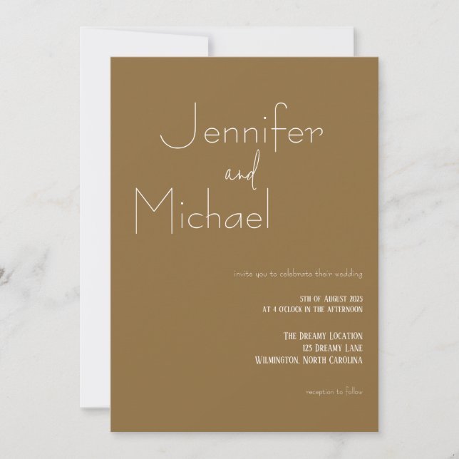 Minimalist Modern Brown Wedding Invitation (Front)