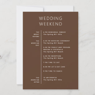 Minimalist Modern Brown Wedding Weekend Itinerary Invitation
