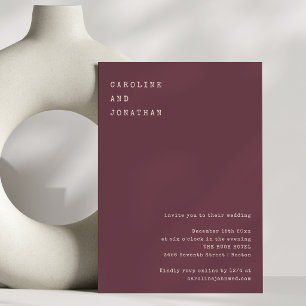 Minimalist Modern Burgundy Typewriter Wedding Invitation