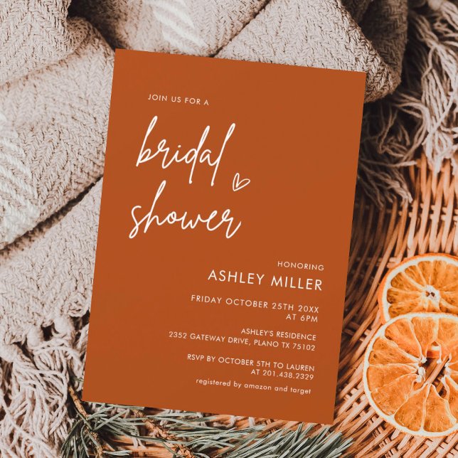 Minimalist Modern Burnt Orange Bridal Shower Invitation (Creator Uploaded)