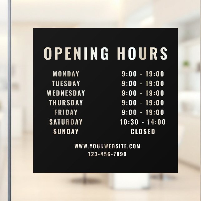 Minimalist Modern Business Opening Hours Black Window Cling (Creator Uploaded)