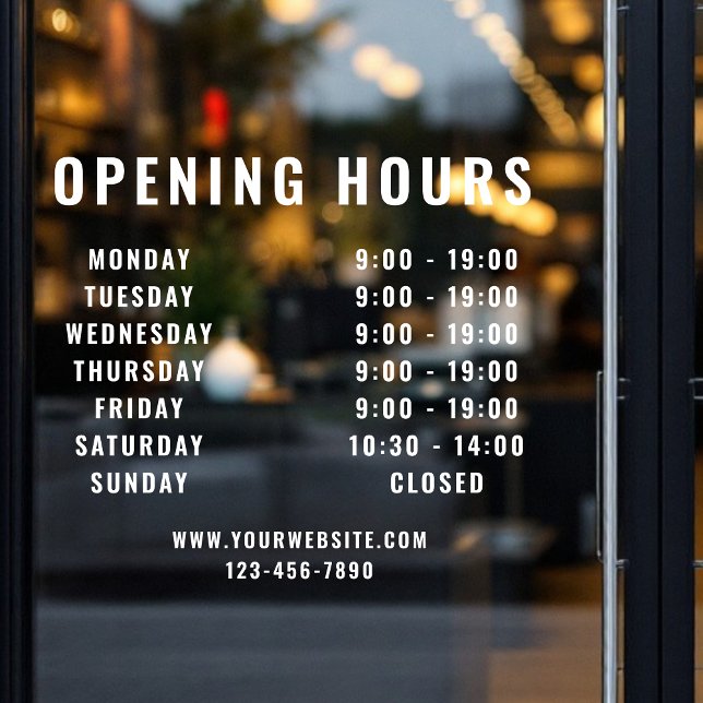 Minimalist Modern Business Opening Hours White Window Cling (Creator Uploaded)