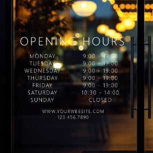 Minimalist  Modern Business Opening Hours White Window Cling