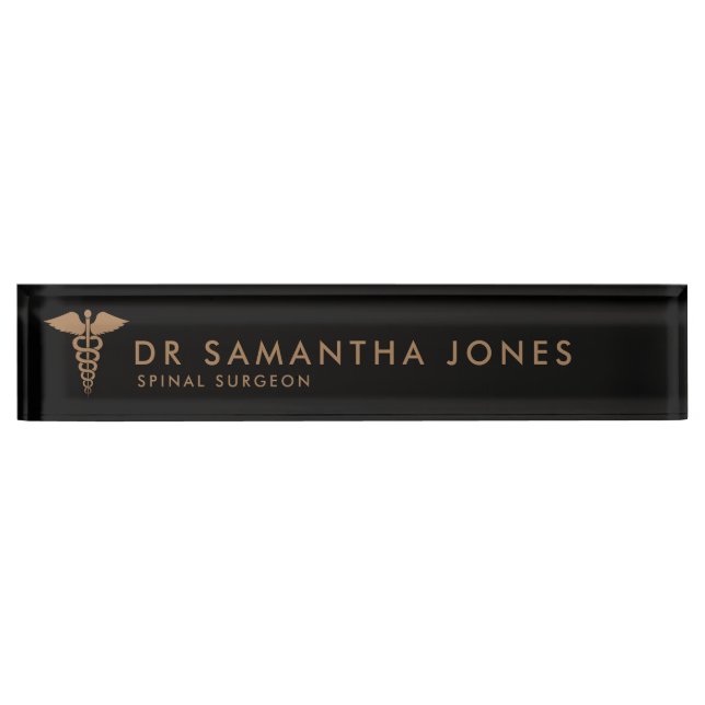 Minimalist Modern caduceus Doctor Medical Nurse Nameplate (Front)