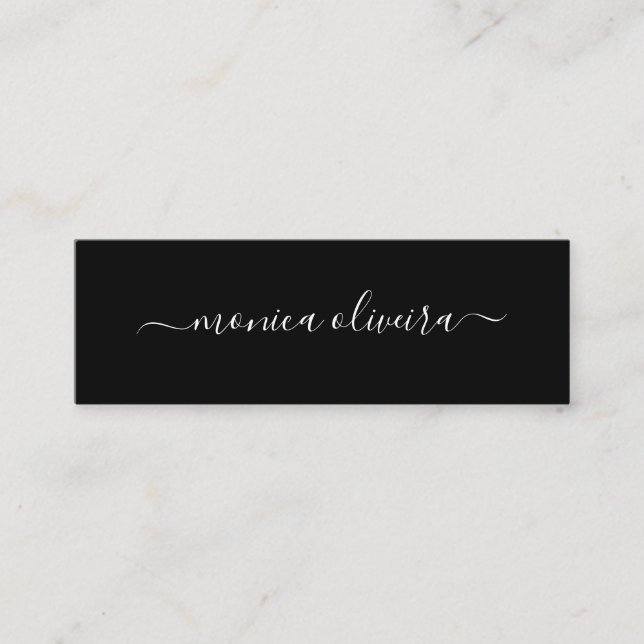 Minimalist Modern Calligraphy Black Mini Business Card (Front)