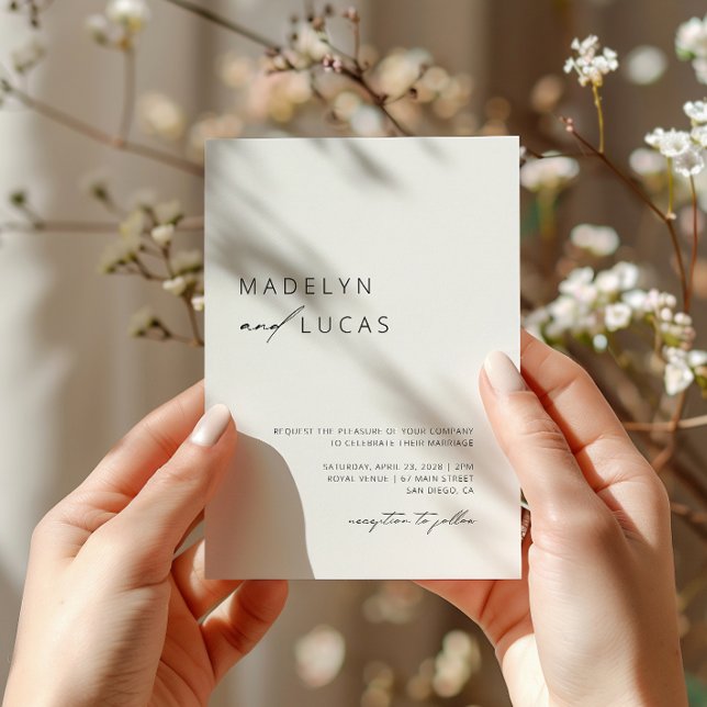 Minimalist Modern Calligraphy Black White Wedding Invitation (Creator Uploaded)