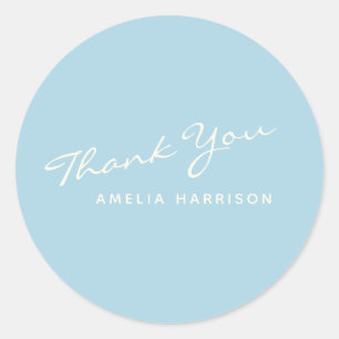 Minimalist Modern Calligraphy Blue Name Thank You Classic Round Sticker