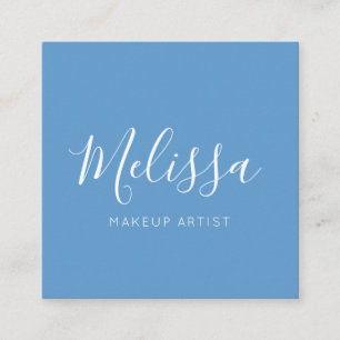 Minimalist Modern Calligraphy Blue Square Business Card