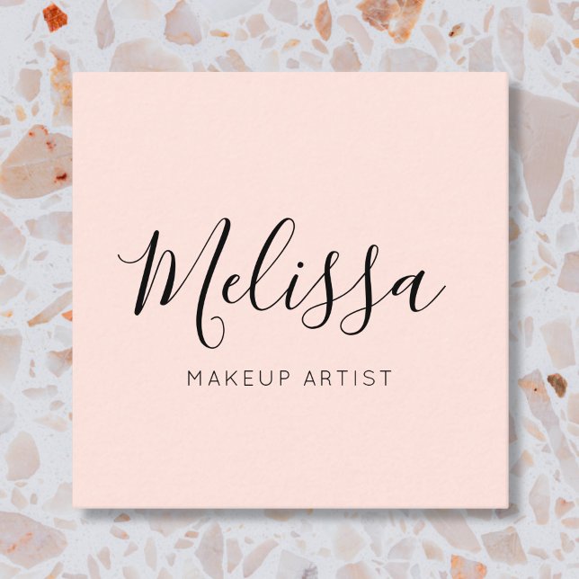 Minimalist Modern Calligraphy Blush Pink Square Business Card (Creator Uploaded)
