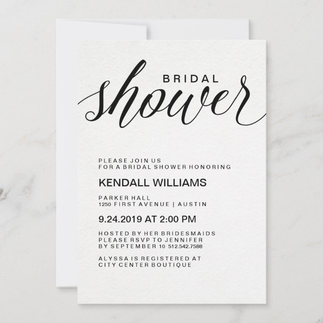 Minimalist Modern Calligraphy Bridal Shower Invitation (Front)