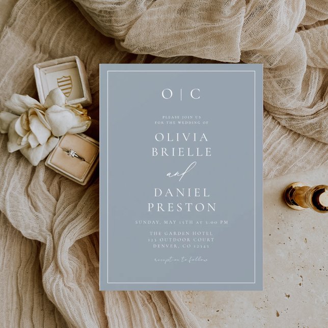 Minimalist Modern Calligraphy Dusty Blue Wedding Invitation (Creator Uploaded)