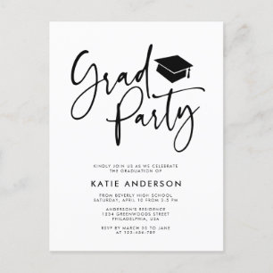 Minimalist Modern Calligraphy Grad Party Photo Invitation Postcard