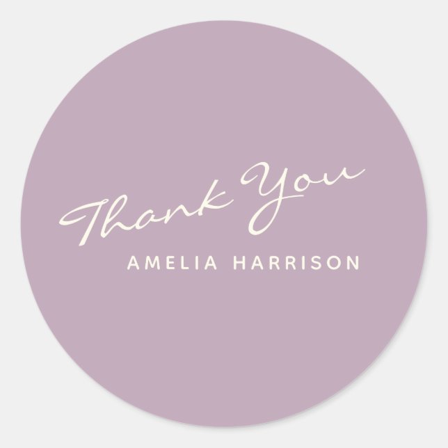 Minimalist Modern Calligraphy Lilac Name Thank You Classic Round Sticker (Front)