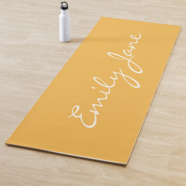 Minimalist Modern Calligraphy Name Custom Yellow Yoga Mat (In Situ)
