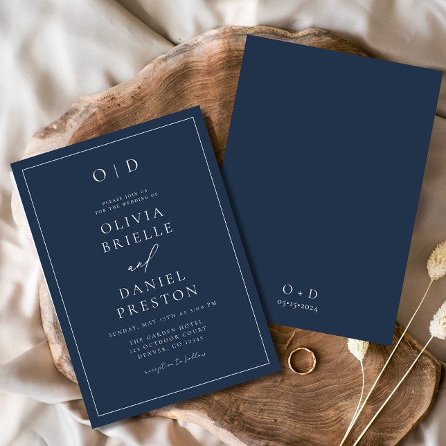 Minimalist Modern Calligraphy Navy Blue Wedding Invitation (Creator Uploaded)