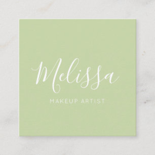 Minimalist Modern Calligraphy Pastel Green Square Business Card