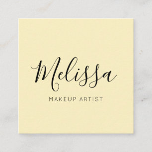 Minimalist Modern Calligraphy Pastel Yellow Square Business Card