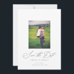 Minimalist Modern Calligraphy Photo Save The Date<br><div class="desc">Part of a wedding stationery suite. This simple,  yet sophisticated save the date features typography with accents of modern calligraphy script. In black and white.</div>