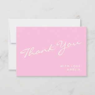 Minimalist Modern Calligraphy Pink Name Thank You Card