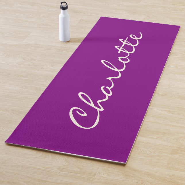 Minimalist Modern Calligraphy Purple Personalised Yoga Mat (In Situ)