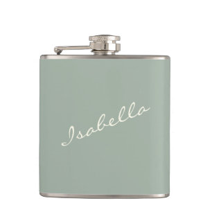 Minimalist Modern Calligraphy Sage Name Wedding  Hip Flask