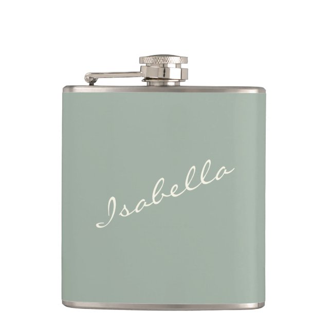 Minimalist Modern Calligraphy Sage Name Wedding  Hip Flask (Front)