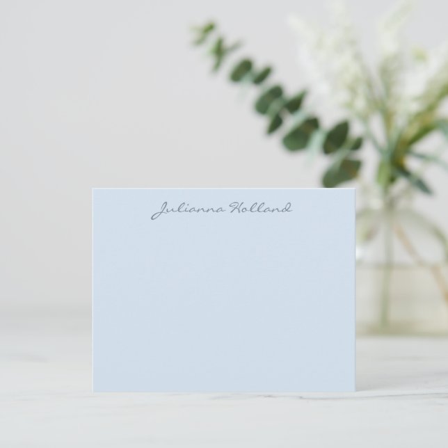 Minimalist Modern Calligraphy Soft Blue Name Card (Standing Front)