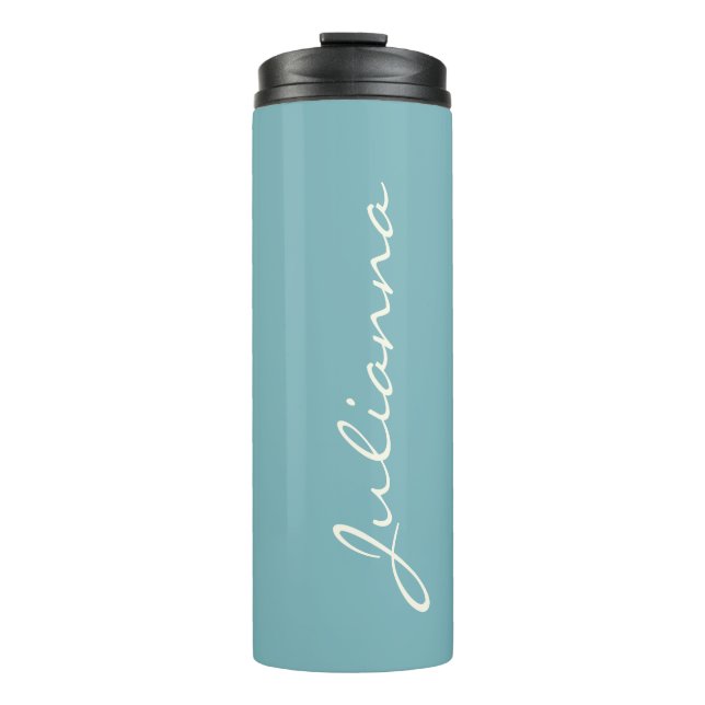 Minimalist Modern Calligraphy Teal Blue Name Thermal Tumbler (Front)