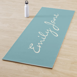 Minimalist Modern Calligraphy Teal Blue Name Yoga Mat