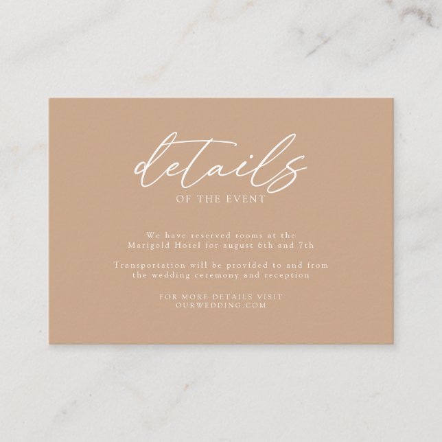 Minimalist Modern Calligraphy Wedding Details Enclosure Card (Front)