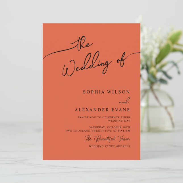 Minimalist Modern Calligraphy Wedding Invitation (Standing Front)