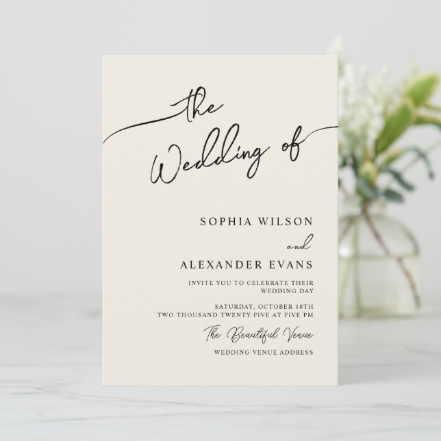 Minimalist Modern Calligraphy Wedding Invitation (Standing Front)