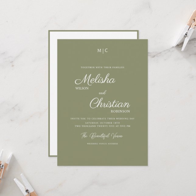 Minimalist Modern Calligraphy Wedding Invitation (Front/Back In Situ)