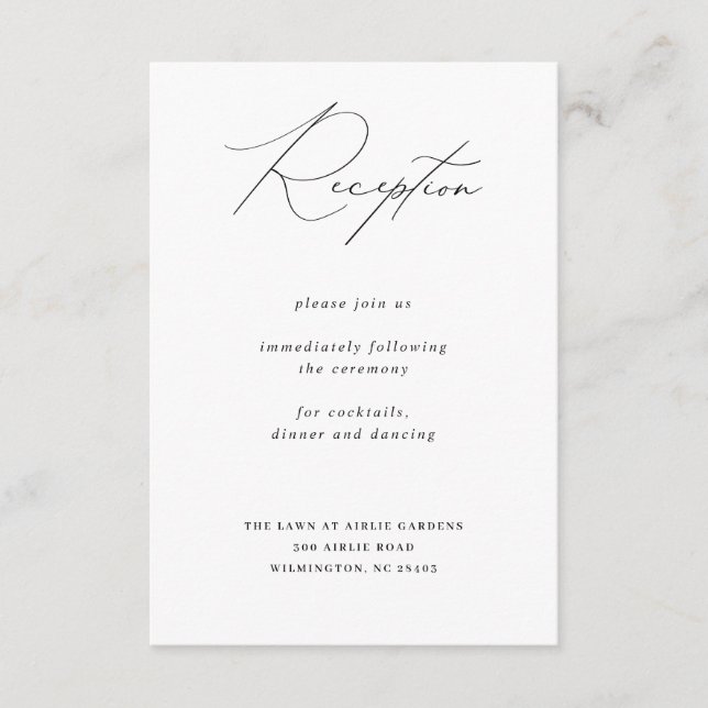 Minimalist Modern Calligraphy Wedding Reception Enclosure Card (Front)