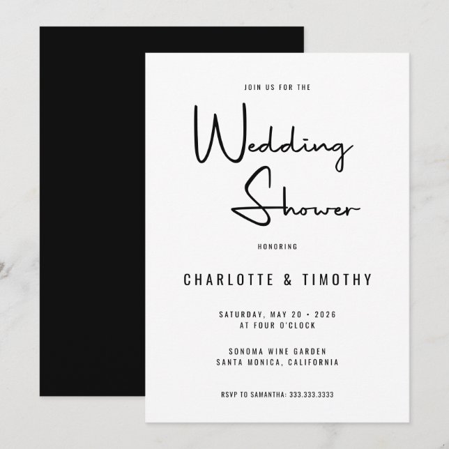 Minimalist Modern Calligraphy Wedding Shower Invitation (Front/Back)