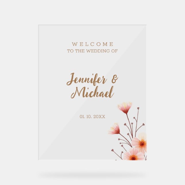 Minimalist Modern Calligraphy Wedding Welcome Acrylic Sign (Front)