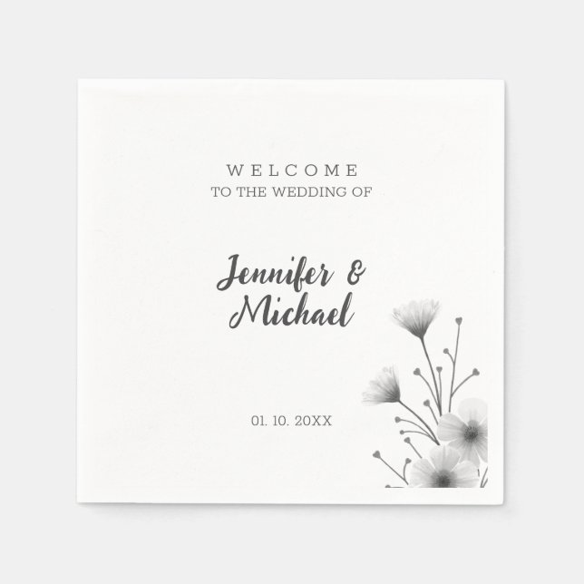 Minimalist Modern Calligraphy Wedding Welcome Napkin (Front)