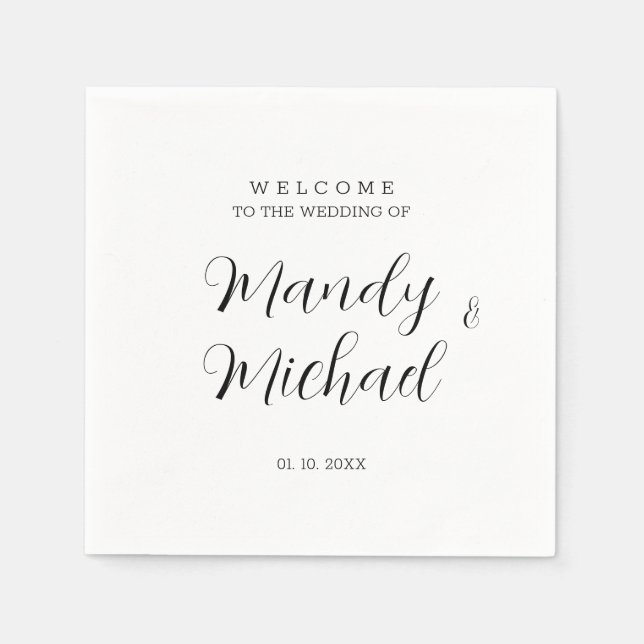 Minimalist Modern Calligraphy Wedding Welcome Napkin (Front)