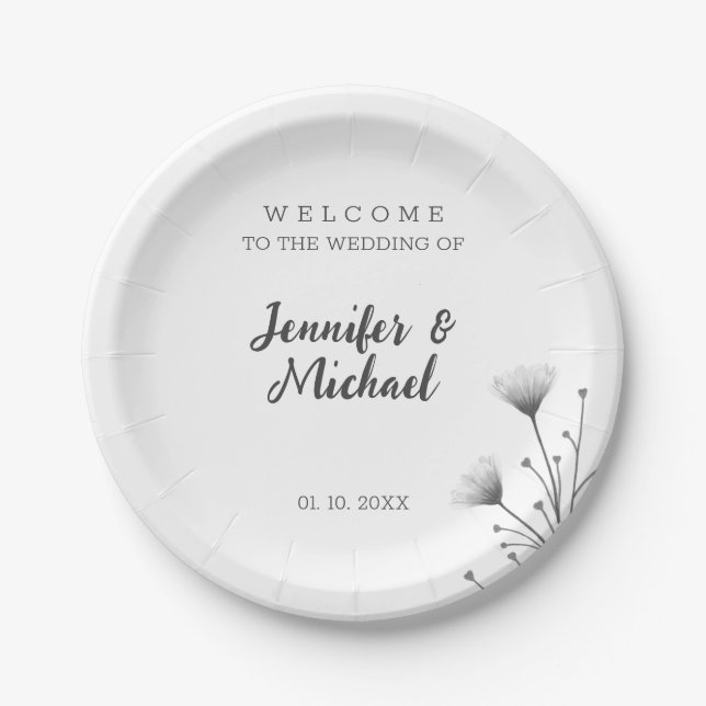 Minimalist Modern Calligraphy Wedding Welcome Paper Plate (Front)