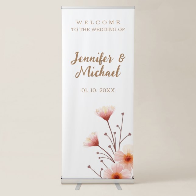 Minimalist Modern Calligraphy Wedding Welcome Retractable Banner (Front)
