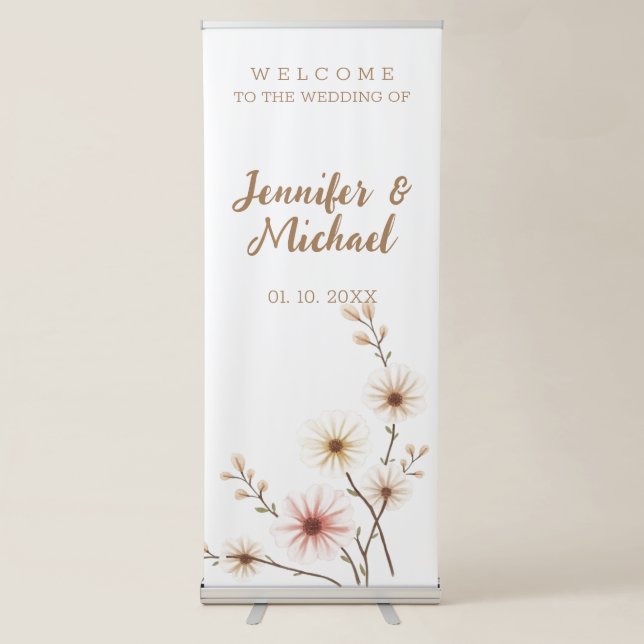 Minimalist Modern Calligraphy Wedding Welcome Retractable Banner (Front)