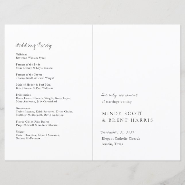 Minimalist Modern Catholic Wedding Program (Front)