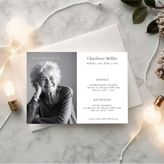 Minimalist Modern Celebration of Life Photo Invitation (Creator Uploaded)
