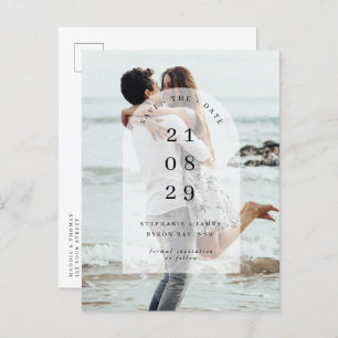 Minimalist modern centre arch photo Save the Date Postcard