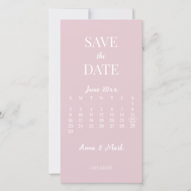 Minimalist Modern Champagne Pink Calendar Save The Date (Front)