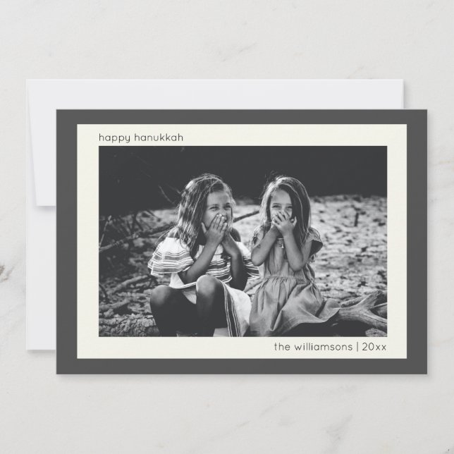 Minimalist Modern Charcoal Grey Hanukkah Photo Holiday Card (Front)